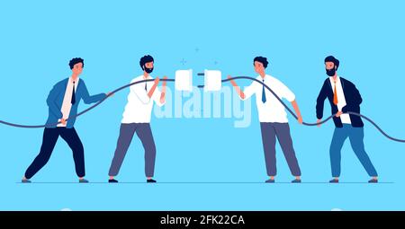 Team connected plug. Business people connecting different connectors team managers cooperation vector concept Stock Vector