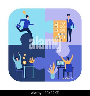 Collaboration concept. Successful teamwork vector illustration. Flat businessmen characters, realization of ideas Stock Vector