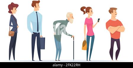 Queue persons. Profile characters male and female standing in line vector people Stock Vector