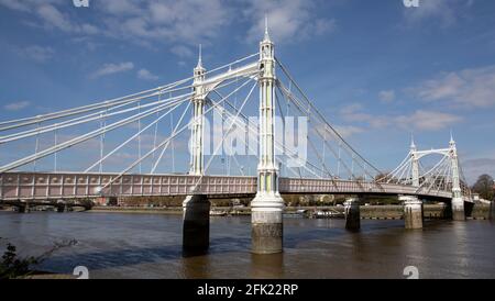 Albert Bridge with blue sky and white clouds Stock Photo