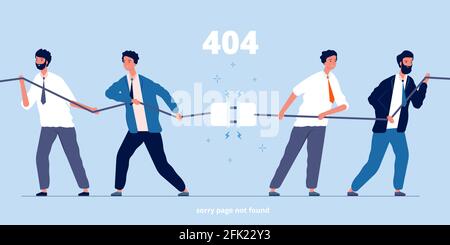 People disconnect plug. Business characters unplug connection system error angry persons vector flat pictures Stock Vector