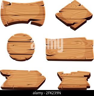 Wooden banners. Empty sign boards for advertising blank cartoon wooden texture vector template Stock Vector