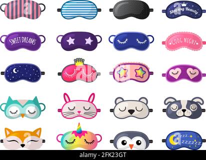 Sleeping mask. Funny clothes for sleepover rest relax night accessories vector collection Stock Vector