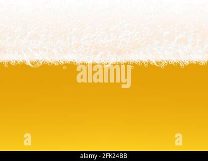Beer foam. Transparent macro view bubbles on yellow background liquid alcoholic drink realistic vector template Stock Vector