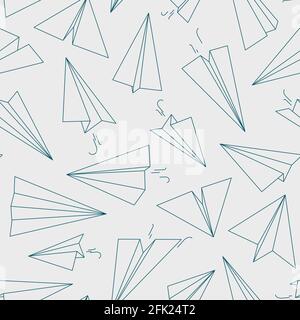 Airplane pattern. White paper linear concept background for travellers free aviation symbols vector outline seamless picture Stock Vector