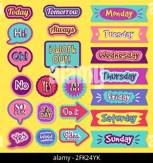 To do sticker. Notepad organizer planner check status agenda trendy lettering vector collection Stock Vector