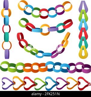 Paper decoration chains. Colored christmas party elements vector set Stock Vector