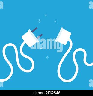 Plug disconnect. Electricity problems fatal system error wire plug. Web page not found 404 vector concept Stock Vector