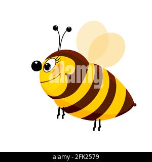 Cartoon bee isolated on white background. Cute bee character flying. Lovely simple design of a cartoon yellow and black bee. Stock vector illustration Stock Vector