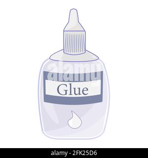 Glue bottle with cap isolated on white background. Bottle of latex glue, stationery adhesives. Cartoon flat simple design style. Vector illustration Stock Vector