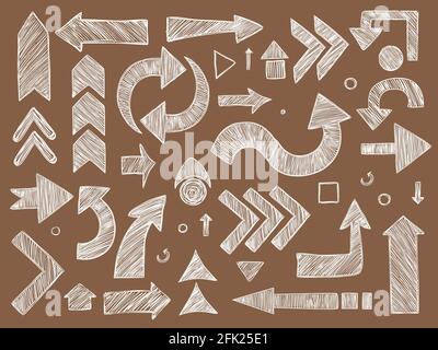 Arrows. Sketched chalkboard way direction symbols vector arrows set Stock Vector