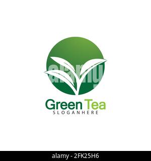 Green tea leaf logo vector icon illustration design isolated on white background-vector image Stock Vector