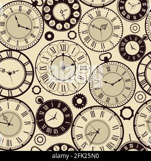 Vintage clock pattern. Old retro watches vector seamless background vector fast time concept Stock Vector