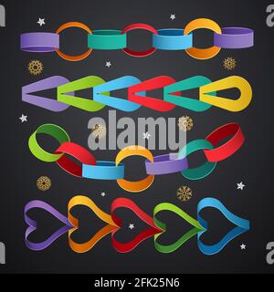 Paper chains. Colored decoration links for christmas event vector templates Stock Vector