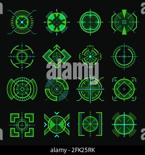 Sniper aim. Optical weapon ui template futuristic military guns satelite crosshair aim vector set Stock Vector