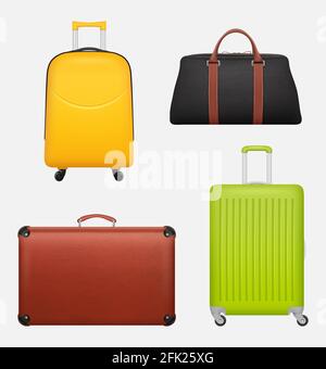 Luggage realistic. Travel suitcase collection for business tourists vector illustrations Stock Vector