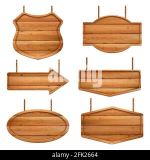 Realistic wooden boards. Advertizing banners with wood texture vintage label or badges vector Stock Vector