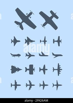 Aircraft silhouettes. Plane for travellers jet transportation vector aviation icons Stock Vector