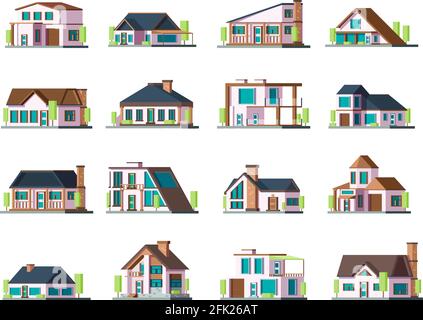 Residential house. Village building exterior modern townhouses vector collection set Stock Vector