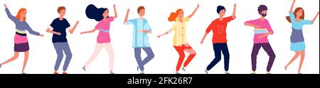 Dancers. Adult people jumping and dancing in line party happy group of characters vector illustration Stock Vector