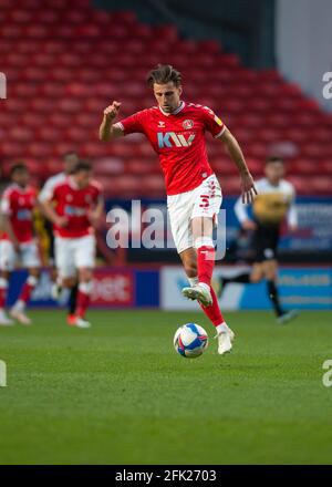 London, UK. 27th Apr, 2021. Ben Purrington of Charlton Athletic during the Sky Bet League 1 behind closed doors match between Charlton Athletic and Crewe Alexandra at The Valley, London, England on 27 April 2021. Photo by Alan Stanford/PRiME Media Images. Credit: PRiME Media Images/Alamy Live News Stock Photo