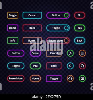 Glow buttons. Neon modern colored lighting web shopping icons vector Stock Vector