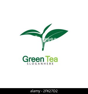 Green tea leaf logo vector icon illustration design isolated on white background-vector image Stock Vector
