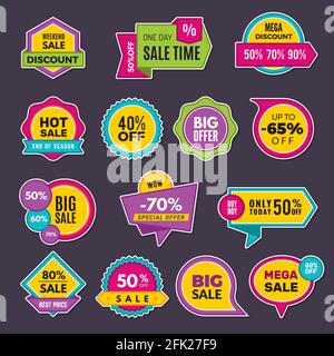 Promo stickers. Discount badges or labels price tags sales announce vector collection Stock Vector