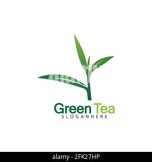 Green tea leaf logo vector icon illustration design isolated on white background-vector image Stock Vector