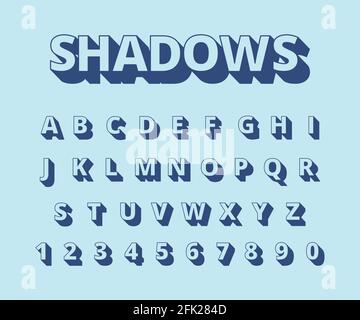 Letters long shadows. Alphabet with letters and numbers in retro style typography collection vector set Stock Vector