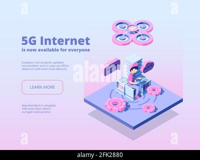 5g. Innovation online wireless technology global connection broadcast service wifi hotspot vector network landing Stock Vector
