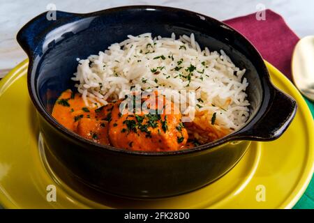 Authentic Indian cuisine chicken tikka masala with rice Stock Photo