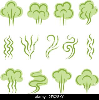 Smell symbols. Aromas steam lines clouds vapour shapes scent odour vector graphic set Stock Vector