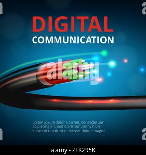 Optical fast connection. Future technology cyber internet communication vector realistic concept background Stock Vector
