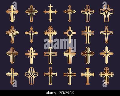 Christians cross. Religion vector symbols jesus catholicism tribal authentic vector icons set Stock Vector