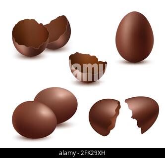 Chocolate eggs. Tasty food sweet shiny natural delicious products for kids happy easter symbols vector realistic collection Stock Vector