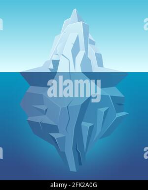 Iceberg in ocean. Big ice white rock in water polar landscape in cartoon style vector outdoor nature Stock Vector