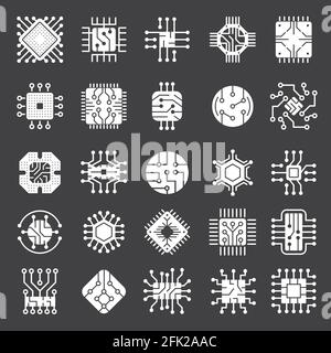 Micro scheme icon. Cpu electrical equipment tech chip industry technology vector system board Stock Vector