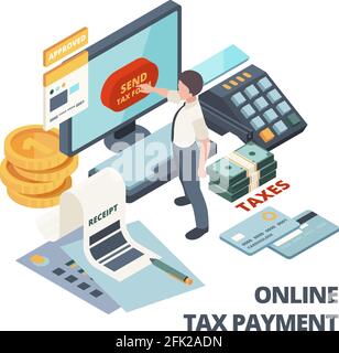 Online payment invoice. Tax bills accounting services vector isometric concept Stock Vector