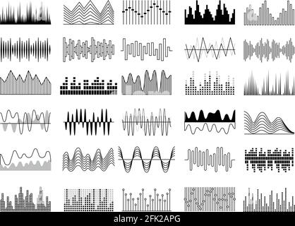 Audio waves. Voice sound music shapes vector abstract collection Stock Vector