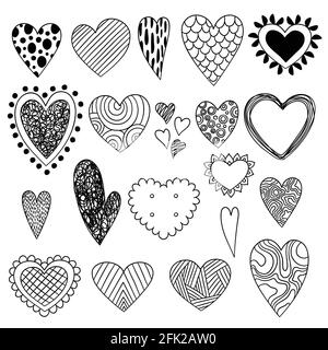 Heart doodles. Valentine day symbols sketch love icons collection beauty ornate stylized hearts vector Stock Vector
