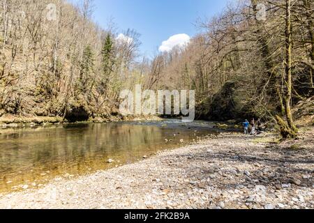 Beautiful Kupa river canyon, running throgh the Risnjak national park, deep in mountain forests of Croatia Stock Photo