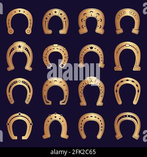 Horse shoes. Lucky symbols blacksmith logo vector graphic set Stock Vector