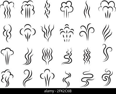 Odour graphic. Vapour aroma clouds symbols abstract lines vector collection Stock Vector