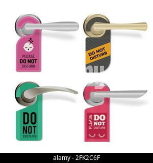 Door handle. Do not disturb hotel room signs vector tags set Stock Vector