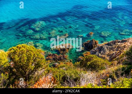 Spiaggia di Bega sa Canna (Porto Flavia) beach close to Porto Flavia, Sardinia, Italy. Stock Photo