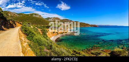 Spiaggia di Bega sa Canna (Porto Flavia) beach close to Porto Flavia, Sardinia, Italy. Stock Photo