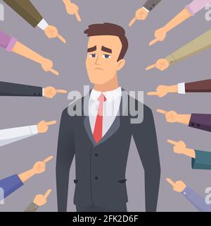 Ashamed. Problem man pointing to businessman ashamed guilty conflict foolish people fear employee vector concept Stock Vector