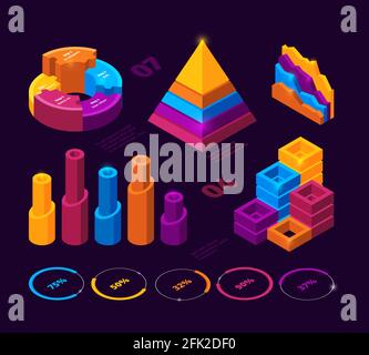 Futuristic infographic. Charts diagrams statistics bars vector business analysis isometric elements Stock Vector