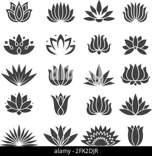 Lotus icon. Botanical logo for beauty salon tropical plants vector stylized set Stock Vector